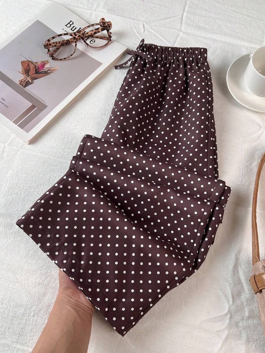 Tween Girls' Casual Polka Dot Print Pants - Brown - View 1