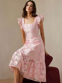 Aveloria Rosie New Arrival Elegant Cap Sleeve Rose Jacquard Sleeveless Dress - Pink - View 1