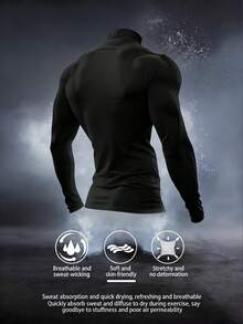 Manfinity Acti Log Men's Long Sleeve Turtleneck Sports T-Shirt - Black - View 2