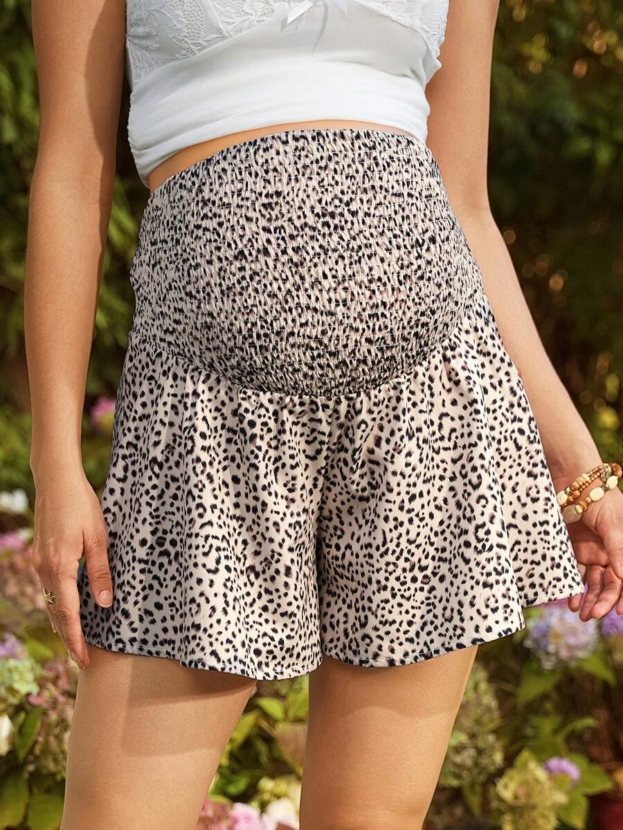 SHEIN Shorts holgados y cómodos con estampado de leopardo para maternidad - Multicolor - Ver 1