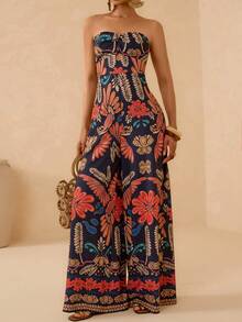 SHEIN Veneréa 女士印花露背吊带蝴蝶结连体裤 女士夏季穿搭 女士度假穿搭 女士夏季套装 波西米亚风套装 女士夏季穿搭 度假穿搭 女士连体裤 波西米亚风连体裤 - 彩色 - 查看 3