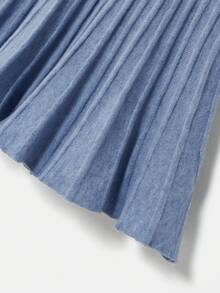 lacRébo 柔软针织天蓝色短款荷叶袖迷你连衣裙，褶裥细节，春季舒适法式巴黎风情 - 淺藍色 - 查看 9