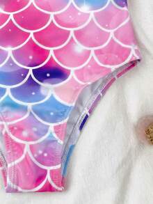 SHEIN 少女美人鱼鳞片图案连体泳衣 - 粉色 - 查看 8