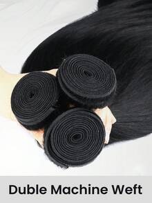 3入組直筒人髮束100%人類頭髮編織人類接髮自然顏色 - Natural Black - 查看 6