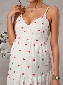 SHEIN Long Ruched Camisole Dress With Heart Print, Casual Minimalist Everyday Maternity Dress - Multicolor - View 7