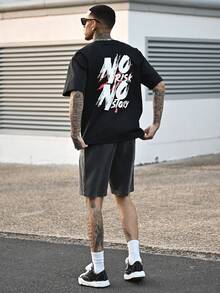 Devon Thys 男士时尚印花冰丝短袖T恤，夏季街头风 - 黑色 - 查看 5