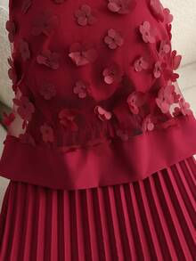 Franclia 女士酒红色无袖长款网纱罩衫连衣裙，适合婚礼、生日及各种场合 - 酒紅色 - 查看 5