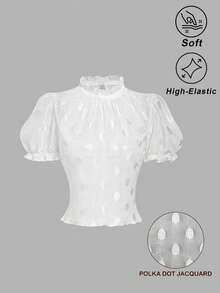 SHEIN MOD 复古浪漫薄纱波点泡泡袖夏季上衣，派对上衣，白色上衣，休闲上衣，夜店上衣，可爱上衣，度假，外出，春季上衣，夏季，嘉年华服装，春假，海滩，外出 - 白色 - 查看 3
