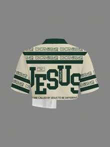 Slaydiva Women's Letter Print Single-Breasted Casual Versatile Commuting Cropped Shirt, Suitable For Spring And Summer - Multicolor - View 3