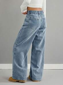 SHEIN Girls' Retro Blue Loose Low-Waist Jeans - Light Wash - View 2