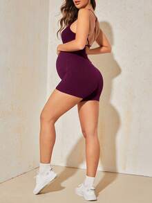SHEIN Double Layer Maternity Jumpsuit - Red Violet - View 5