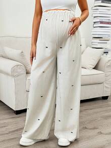 SHEIN 孕妇休闲/通勤蝴蝶结条纹印花裤 - 彩色 - 查看 4