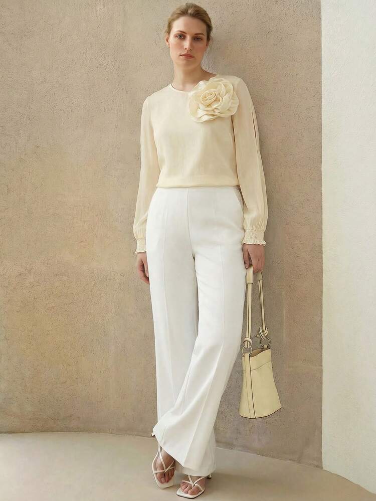 PLUS SIZE SEAM FRONT FLARE LEG PANTS