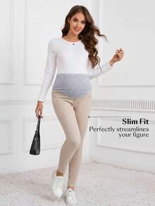 SHEIN Adjustable Waist Casual Everyday Maternity Jeans - Apricot - View 5