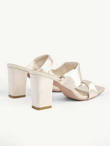 CUCCOO CHICEST Fashionable Satin Square Toe High Heel Sandals, Suitable For Autumn & Summer - Apricot - View 4