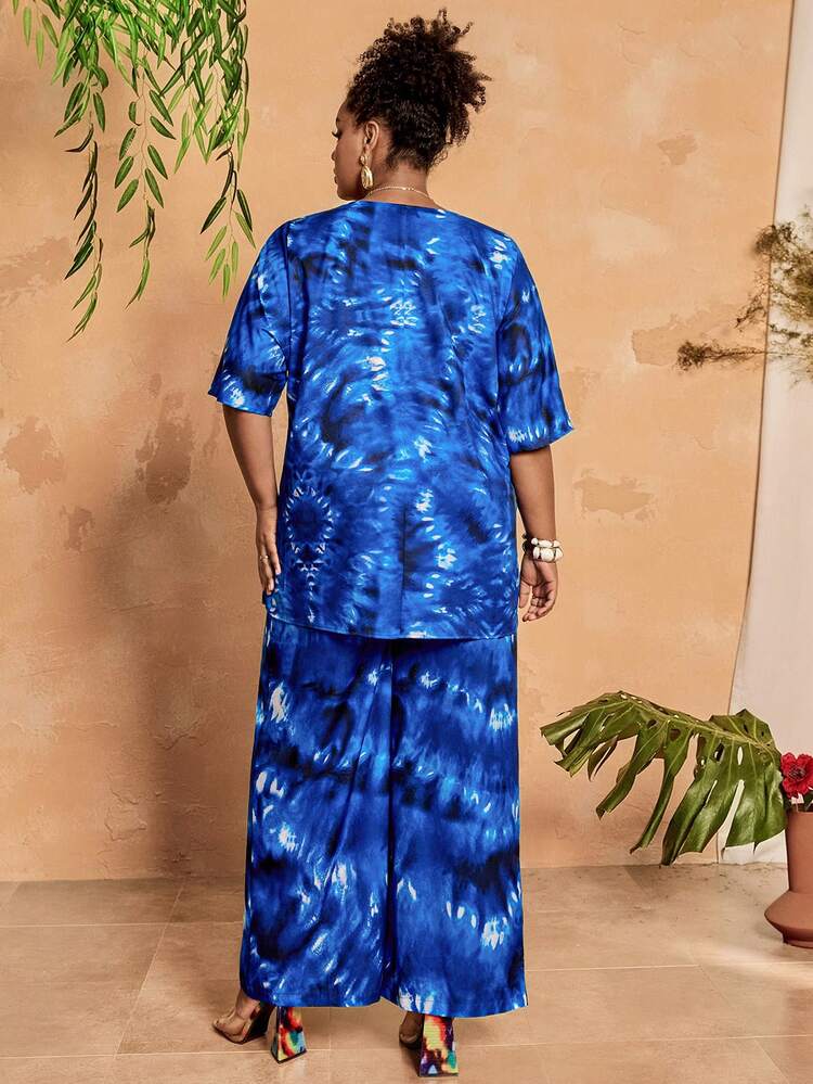 Plus Size Women Tie-Dye Short Sleeve Top And Wide Leg Pants Casual 2 Pieces Set Two Piece Set For Ladies Two Piece Casual Sets  Summer Outfits Summer Clothes Spring Dress Spring Outfit Women Spring Clothing Beach Vacation Outfits For Women Vacation Dress Bohemian   Festival Outfits For Women Beach Outfits For Women Women's Summer Two-Piece Sets