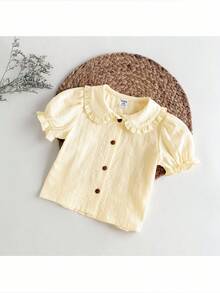 Loomiva Baby Girl Solid Color Ruffle Trim Petal Sleeve Cardigan, Casual & Versatile - Yellow - View 7