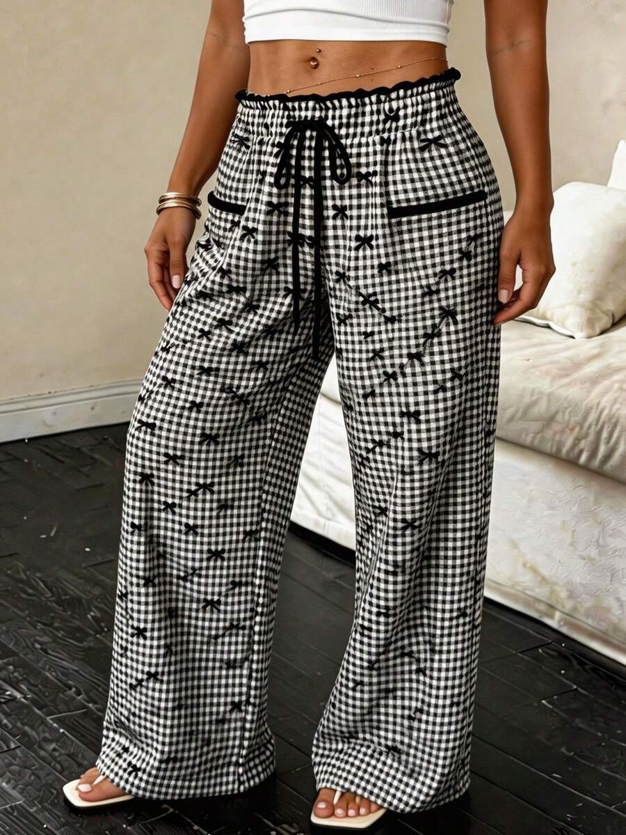 GlowEve CURVE Quần ống đứng dáng rộng, thoải mái, cạp chun co giãn, có túi, dành cho nữ cỡ lớn, thích hợp mặc đi làm, công sở và hàng ngày. - Đen và trắng - Xem 1