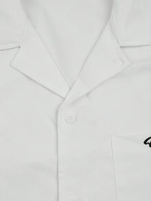 PAVTROS Men's Letter Print Single-Breasted Casual Short Sleeve Shirt - White - View 4