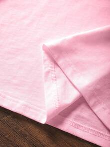 EMERY ROSE Camiseta de mujer de manga corta con cuello redondo y estampado de letras coloridas - Rosa Pálido - Ver 4