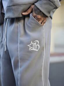 Devon Thys Men's Minimalist Print Long Sleeve Jacket And Pants Set Men Tracksuit Set Men Jogger Set 2 Pieces Set Men, Contrast Design, Fall Clothes - Light Grey - View 6