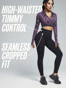 Innovista Innovista Damen lässig Sport bedrucktes Langarm-Top & Leggings Set nahtloses Set Schwarz 2 Stücke nahtloses Langarm Crop Top & Hohe Taille Leggings, lila Zebra Jacquard Strick, Reißverschluss vorne, abnehmbare Polster, formende Kompression für Gym Training Yoga Pilates | Gymtok / Athleisure / Clean Fit Zebra Workout Set Gym Leggings Set Damen Gym Outfits Tier Muster Workout Leggings Sexy Gym Sets Damen Aktivbekleidung Zwei Teile für Damen Leggings für Damen Zwei Teile Damen Workout Sets Workout Kleidung für Damen - Violett - Übersicht 9