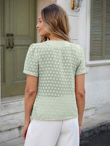 Isle Nomé Women's Ruffled Jacquard Polka Dot Loose Casual Top, Spring/Summer - Mint Green - View 2