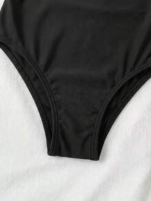SHEIN 女童撞色连体泳衣 - 黑與白 - 查看 4
