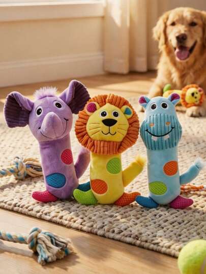 PETSIN 1PC New Plush Sound-Producing Toy Wreath Lion, Cute Hippopotamus, Dog Toy, Chew-Resistant Pet Toy