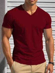 Manfinity Homme 3件套男士休闲纯色简约V领短袖T恤 假日款 - 彩色 - 查看 4