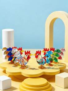 Zazumi 1pc Handmade Crystal Glass Mini Rooster Statue Decoration, Cute Mini Rooster Statue, Collectible Figurines, Very Suitable For DIY Home Decoration, Ideal For Holiday And Dining Table Decoration, Party Gifts,Practical Birthday Gift, Suitable For Christmas, Halloween, Mother's Day, Valentine's Day, New Year's Gifts, - Multicolor - View 5