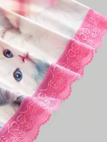 ROMWE Kawaii Y2K格子猫咪印花度假休闲街头无袖迷你连衣裙（女款） - 彩色 - 查看 9