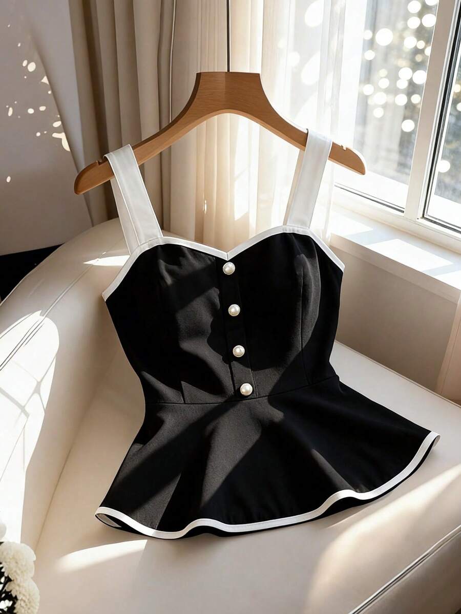 Franclia Women's Black With White Trim Camisole Top - Black - View 1