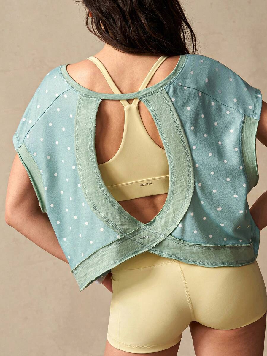VARSIVA Summer Casual Polka Dot Print Hollow Back Sports T-Shirt