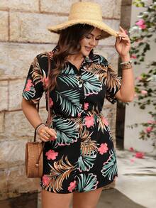 Breezaya Bộ jumpsuit nữ cỡ lớn, kiểu dáng tối giản, màu đen, họa tiết hoa nhiều màu sắc, cài khuy nửa thân. - màu đen - Xem 4