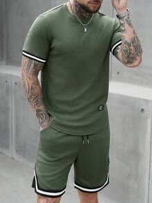 Manfinity CasualCool 男士圆领短袖休闲百搭T恤套装 - 橄欖綠 - 查看 4