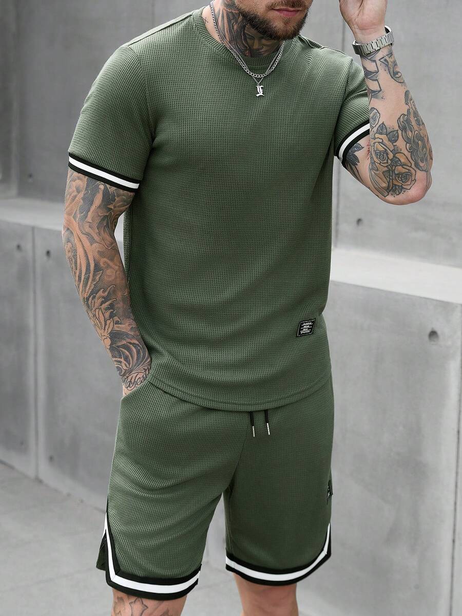 Manfinity CasualCool Men's Round Neck Short Sleeve Casual Versatile T-Shirt Set - Olive Green - View 1