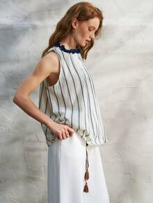 Airaco Women's Striped Ruffle Collar Top - Blue and White - View 5