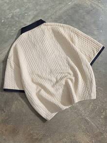 PAVTROS 男士撞色领口袖口短袖Polo衫 - 卡其色 - 查看 2