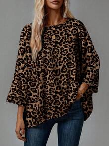 EMERY ROSE Conjunto de 2 piezas de camisetas básicas casuales y sencillas para mujer, apropiadas para primavera y verano con camisetas holgadas; Conjunto de camisas para mujer, Conjunto de 2 piezas de tops, Estampado de leopardo + Negro sólido. - Multicolor - Ver 5