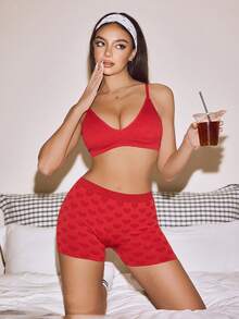 Heart Print Boxer Briefs Bridallingerie - Red - View 4