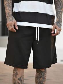 Devon Thys 男士纯色时尚短裤，适合夏季，Y2k 运动街头服饰 - 黑色 - 查看 6