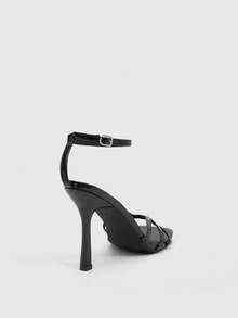 CUCCOO SZL Women's Square Toe Rhinestone Ankle Strap Sandals For Christmas Prom Heels Summer Shoes - Black - View 4