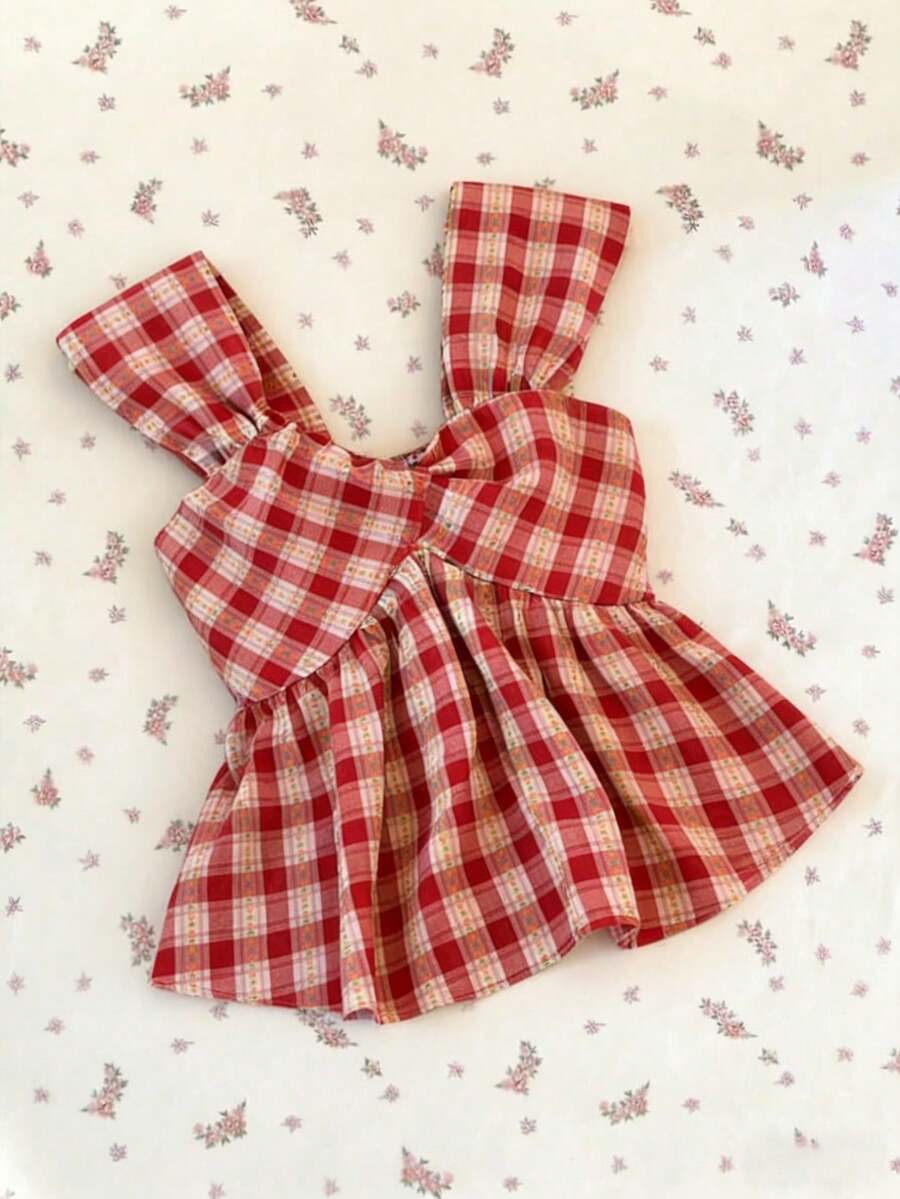 SHEIN Franclia Áo kiểu nữ thanh lịch, thời trang dễ thương, đa năng, phù hợp cho hẹn hò, áo tank top không tay thắt nút xoắn màu đỏ thêu hoa, ôm eo, giúp tôn dáng. - Nhiều màu - Xem 1