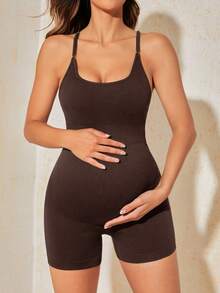 SHEIN Bộ áo liền quần hai lớp không tay, trang phục bà bầu thoải mái và vừa vặn cho mùa hè. - Cà phê nâu - Xem 2