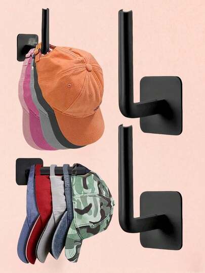 At Rack Hat Holder Cap Rack Cap Holder Hat Organizer Hanger Hooks, Storage Holders Racks For Baseball Caps, Bathroom Storage Rack, Adhesive Hat Racks For Wall, No Drilling, Wall Mounted Hanging Hook For Hat Towel Clothes, Black