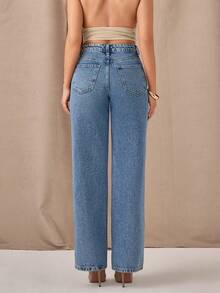 EURMUSE STAR INDIGO JEAN HIGH WAIST STRAIGHT LEG DENIM - Medium Wash - View 4