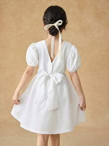 少女优雅奢华派对/生日公主裙，度假休闲，婚礼季白色连衣裙 - 白色 - 查看 3