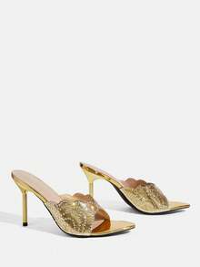 CUCCOO TILAWA Giày cao gót mũi nhọn bằng kim loại thanh lịch dành cho nữ - Thiết kế đính đá tinh tế, kiểu dáng xỏ chân tiện lợi, hoàn hảo cho các bữa tiệc và sự kiện trang trọng. - Vàng - Xem 4