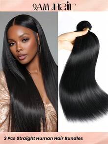 3入組直筒人髮束100%人類頭髮編織人類接髮自然顏色 - Natural Black - 查看 1